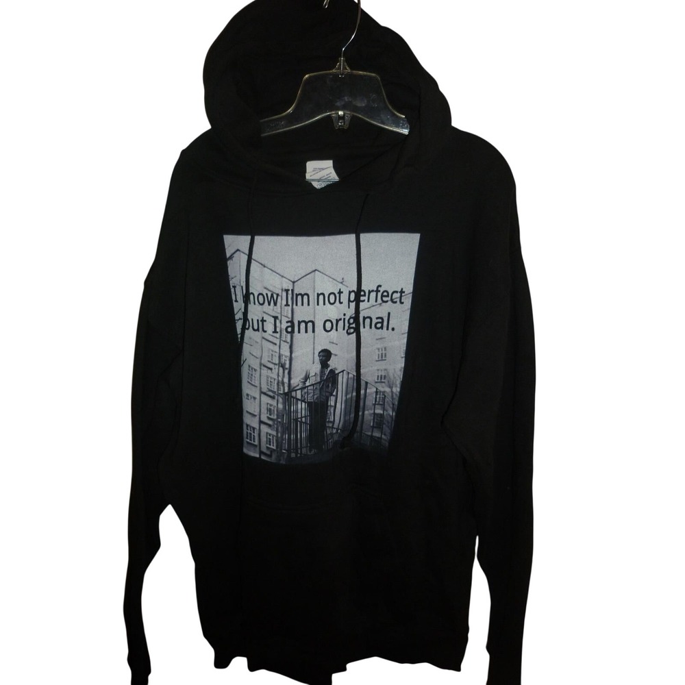 Vtg Black Delta Fleece Hoodie Mens XL "I know‎ Im not perfect but I am original"